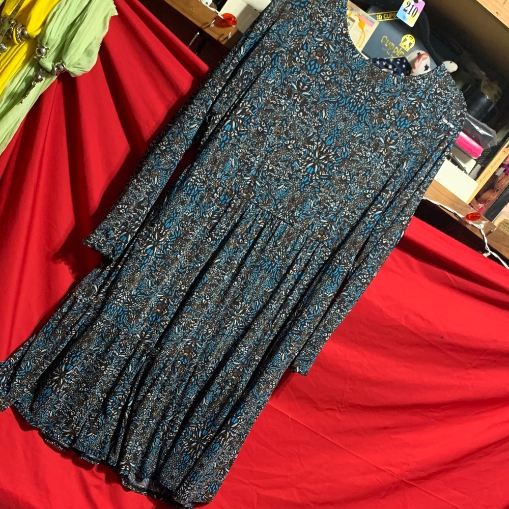 torrid Blue and Black Long Sleeve Floral Tiered Dress